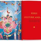 XXXII CULTURE AND ART. KULTUR UND KUNST. LA CULTURE ET L'ART. Illustration von Akrobaten vor buntem Hintergrund.