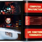 Links: Ein Astronaut steuert ein Raumschiff, schaut konzentriert. Rechts: "COMPUTER MALFUNCTION", "LIFE FUNCTIONS TERMINATED".