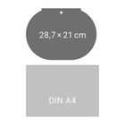 Ovaler Bereich mit "28,7 × 21 cm", darunter ein Rechteck: "DIN A4".