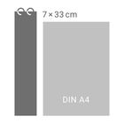 "7 × 33 cm" links neben einem rechteckigen Bereich markiert "DIN A4". Links ein schmaler Streifen mit zwei Ringen oben.