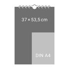 Illustration: Text "37 × 53,5 cm" und "DIN A4". Spiralbindung oben, DIN A4 kleinerer Bereich innen.