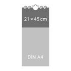 Oben "21 × 45 cm", unten "DIN A4" auf einem grauen Kalenderblatt mit Spiralbindung.