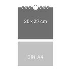 Oben: "30×27 cm"; Unten: "DIN A4". Darstellung einer Wandkalendergrößenvergleich.