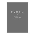 Text: "21 × 29,7 cm = DIN A4". Grau gefülltes rechteckiges Format.
