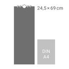 Links eine lange, dunkle Form mit "24,5 × 69 cm", daneben ein kleineres Rechteck mit "DIN A4".