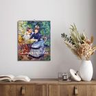 Kalender mit dem Text "Impressionisten 2024", illustriert mit einem Gemälde von zwei Frauen an einem Tisch im Grünen.