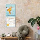 Kalender mit der Überschrift "Schutzengel 2024". Darunter ein Engel mit Fernrohr, umgeben von Wolken und Vögeln.