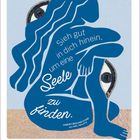 „Sieh gut in dich hinein, um eine Seele zu finden.“ Illustration einer blauen Figur mit langen Haaren und auffälligen Augen.