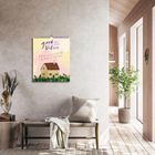 "Good vibes", "Today is a good day to have a good day". Illustration eines Hauses mit Garten an einer Wand.