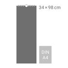 34 × 98 cm und DIN A4. Illustration eines Rechtecks und eines kleineren DIN A4 Rechtecks daneben.