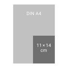 Zwei Rechtecke, DIN A4 überlappt ein kleineres von 11×14 cm.