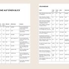 Tabelle mit Überschriften: "KUGELBÄUME", "SÄULENBÄUME"; Eigenschaften wie Name, Höhe, Blütezeit.