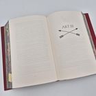 "AKT III" mit zwei gekreuzten Pfeilen. Geöffnetes Buch auf hellem Hintergrund, roter Einband.