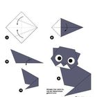 Hinweis: Hier siehst du, wie der Katzenkörper geformt wird. Unten rechts steht "Die Katze". Origami-Anleitung einer Katze.