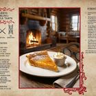 Rezept für "Harrys Liebling: Treacle Tarte" mit Zutaten und Zubereitung. Bild einer Tarte vor einem Kamin.