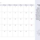 Kalender Juli 2027. Wochen starten montags. Text: "Dankbarkeit für dein Kind..." Lotus-Illustration unten rechts.