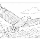 Illustration: Ein Adler fliegt mit ausgebreiteten Flügeln über eine Berglandschaft mit Wolken am Himmel.
