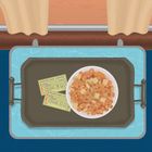 Zwei Karten mit der Aufschrift "DARJEELING LIMITED" liegen auf einem Tablett neben einer Schale mit Snacks. Im Hintergrund Vorhänge.