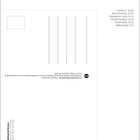 Verschiedene Textspalten mit Namen und Adressen sind zu sehen. In der Mitte sind Linien für eine Postkarte.