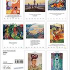 „Literaturkalender Kunst 2020, 53. Blatt, 27“. Ein Kalender zeigt eine bunte, abstrakte Illustration. Im Vordergrund Gewürze und Pflanzen.