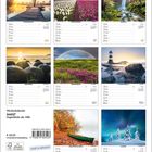 Wochenkalender Augenblicke der Stille. Verschiedene Naturfotos mit Landschaften, Bäumen, Blumen, Wasserfällen und Regenbogen.