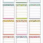 Familienplaner mit 12 Kalenderblättern für Januar bis Dezember. Freudevolle Muster in bunten Farben pro Monat.