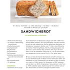 Titel: Sandwichbrot mit Kürbiskernen & Leinsamen. Zutaten, Schritte zur Zubereitung und Nährwerte. Foto von Brotlaib und Scheiben.