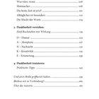 Kapitelüberschriften mit Seitenzahlen, darunter "Dankbarkeit verstehen" und "trainieren." Themen wie Demut, Akzeptanz.