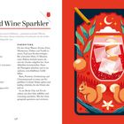 Text über Getränk "Mulled Wine Sparkler". Zubereitung und Zutaten aufgelistet. Rechts Illustration mit Glas, Zimt, Eichhörnchen.