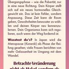 Text über Wechseljahre und Menopause mit positiver Botschaft: „Betrachte Veränderung nicht als Makel, sondern als Entwicklung.“