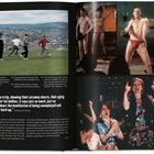 Linksseitig Absätze über Arbeitslosigkeit und Selbstwert. Rechts Bilder: Männer beim Fußball, Tanzen, jubelnde Frauen.