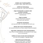 Texte beschreiben körperliche und emotionale Symptome wie Kribbeln, Entfremdung, Kontrollverlust und Fluchtimpulse. Links ist eine einfache Illustration.