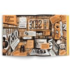 Zahlen und Fakten, 3780 Veröffentlichungen, 3032 Werke auf Papier, 2337 Ausstellungen. Illustration in Schwarz-Orange.