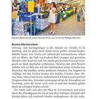 Oben: "Von Alcúdia zum wilden Blau". Foto zeigt Marktstände mit Obst. Eine Frau im weißen Kleid riecht an Paprika.