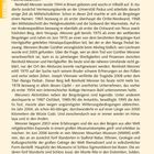 Auf der Seite 96 steht oben "Reinhold Messner". Der Text beschreibt seine Erfolge als Extrembergsteiger, Buchautor und Politiker. Messner bestieg als Erster alle 14 Achttausender ohne Flaschensauerstoff. Der Text erwähnt seine Expeditionen und das Messner Mountain Museum. Links ist ein gelber vertikaler Balken mit "Extra".