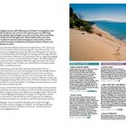 Texte erwähnen Strände, Lagunen, Ruinen. Bild zeigt Küste, blauen Himmel, grünes Wasser. Text mit Koordinaten 1,2-6.