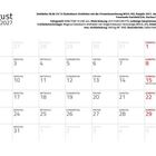 August 2027, Text über Drehleiter DLAK 23/12, Montag bis Sonntag abgebildet, besondere Tage in Rot: 8., 15. (Mariä Himmelfahrt), 22., 29.