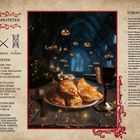 Kürbispasteten-Rezept mit Zutaten und Zubereitung. In der Mitte ein Teller mit Pasteten, im Hintergrund eine Halloween-Dekoration.