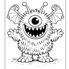 Illustration eines freundlichen, pelzigen Monsters mit einem Auge, großen Ohren und einem breiten Lächeln.