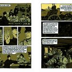 Illustration mit Soldaten im Lager, Gesprächen, einem Fotografienhaltenden Mann und Sanitätern in einem Sanitätswagen.