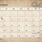 Kalenderblatt Oktober mit Notizen: 4. "Prof. McGonagall", 17. "Prof. Flitwick", 30. "Molly Weasley", 31. "Sir Nicholas".