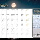 Kalender für September 2027 unter einem Vollmond. Zitat von Rainer Maria Rilke rechts. Mondphasen unten.