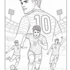 Nummer 10. Illustration eines Fußballspielers in Aktion, mit Stadionlichtern im Hintergrund.