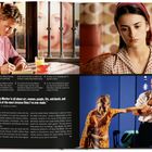 Texte: 1. Women in the mirror: Marisa Paredes (with lip-pencil) and Cecilia Roth. 2. Three women, three different stories.

Links ein Junge beim Schreiben, rechts eine nachdenkliche Frau, unten eine Theater-Szene.