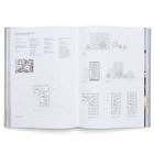 „Wohnhaus Leyserstraße, Wien“. Architektonische Pläne, Schnitte und Ansichten eines Wohnhauses mit Textinfos darüber.