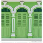 15. Woche 2027 APRIL. Altstadt Phuket Thailand. Grüne Türen mit weißen Säulen. Kalendarium darunter.