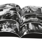 Collage aus Schwarz-Weiß-Fotografien von Menschen in verschiedenen Alltagssituationen auf einer offenen Doppelseite.