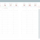 Wochenkalender mit Tagen in mehreren Sprachen neben Wetter-Icons. Seitenlayout für Notizen und Planungen.