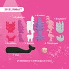"SPIELINHALT: 4 Kakadus, 4 Kraken, 4 Faultiere, 4 Krabben, 4 Lamas, 4 Flamingos, 1 Wal. 25 Holztierfiguren bunt."