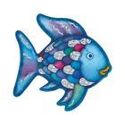 Illustration eines blauen Fisches mit schillernden, silbernen Schuppen in bunten Farben.